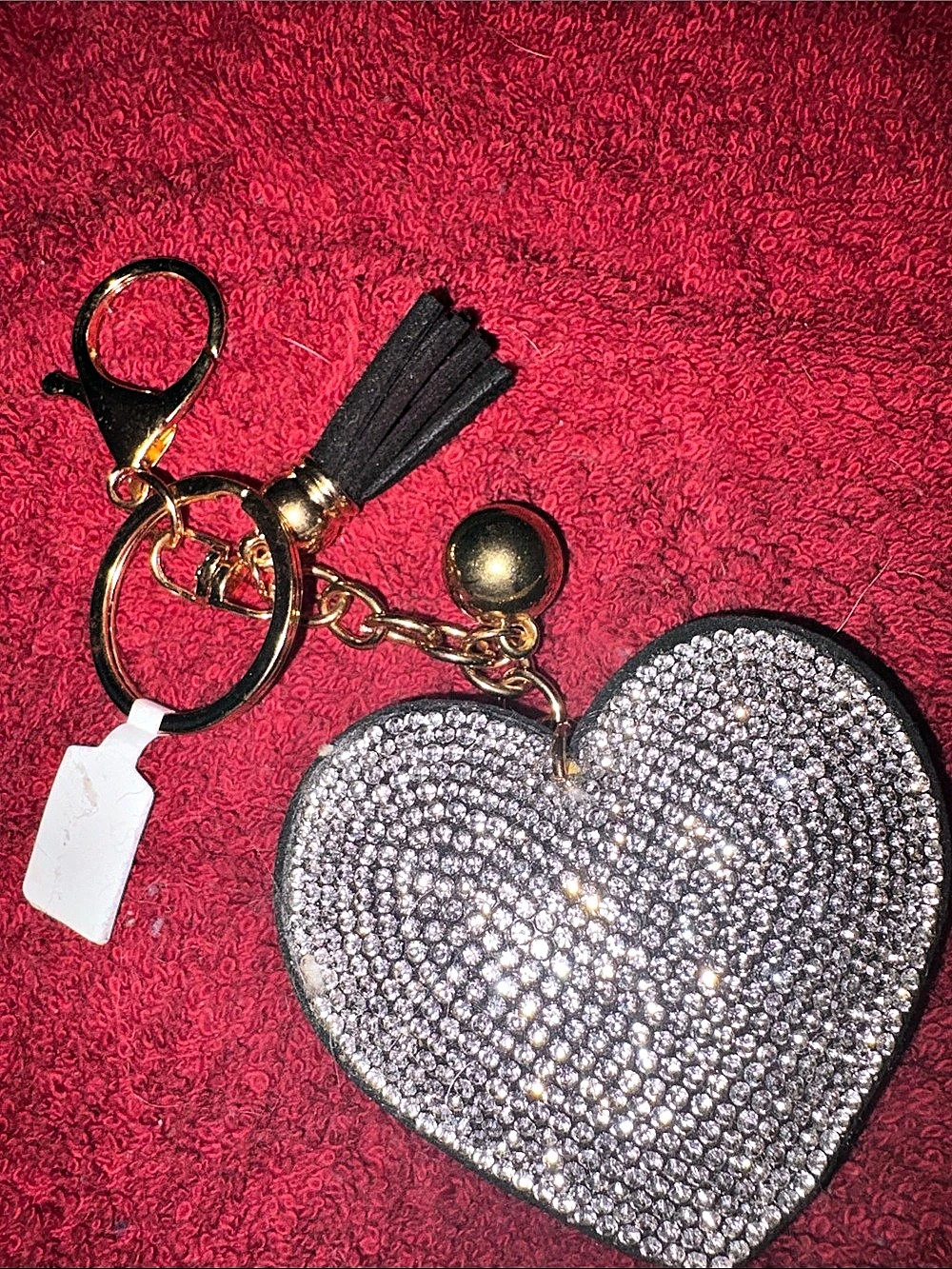 Rhinestone Heart Keychain in Black & Silver